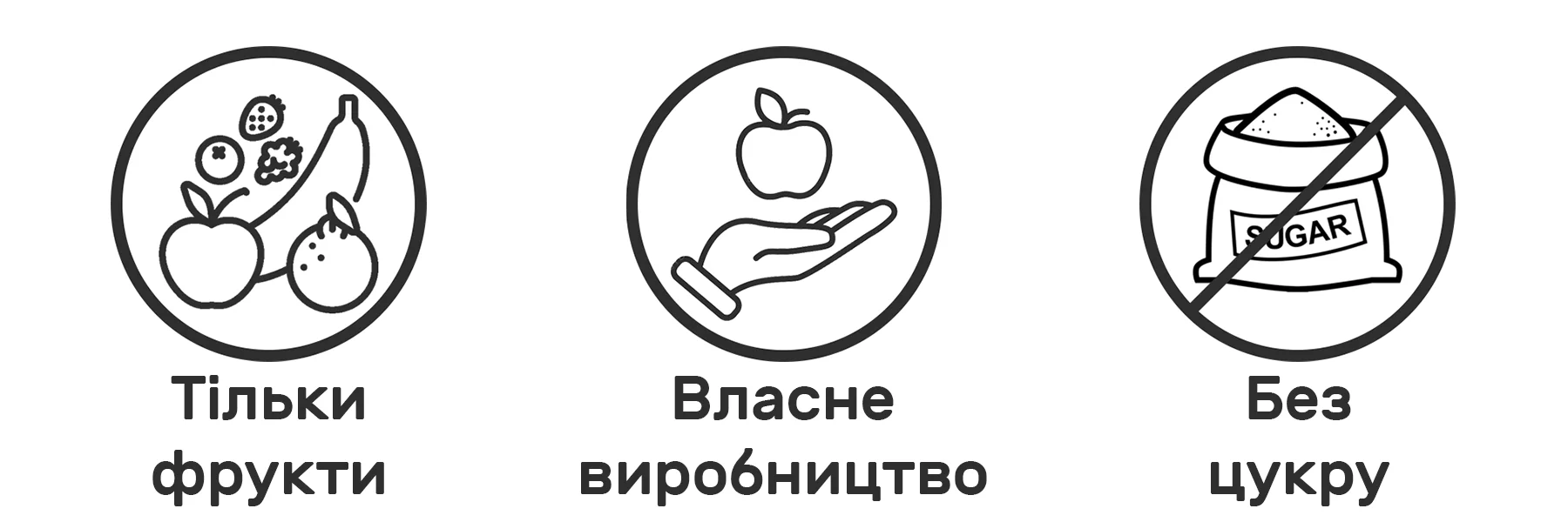 тільки фрукти, власне виробництво, без цукру
